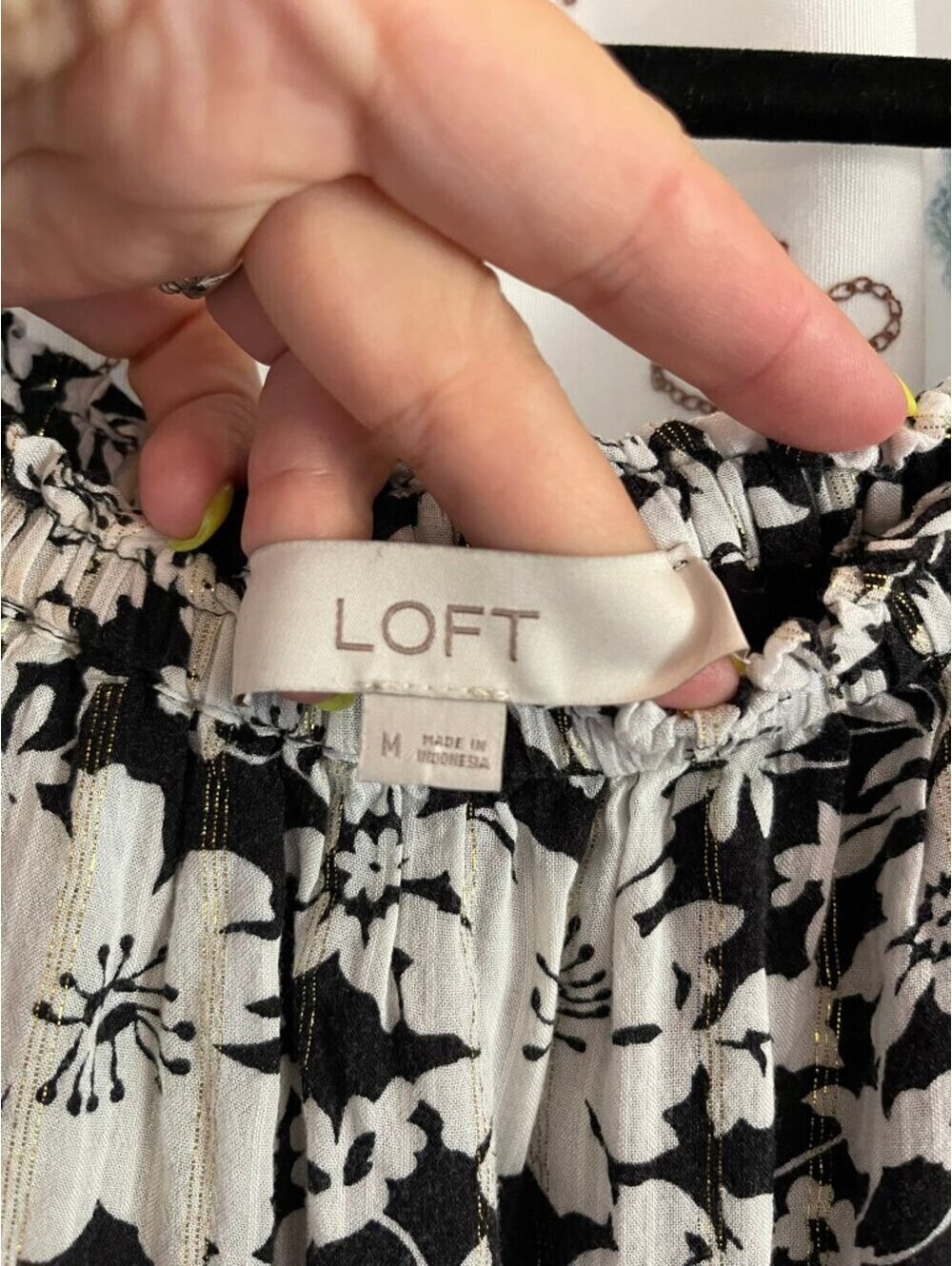 New Without Tags | LOFT | M | Black White Floral Off Shoulder Maxi Dress - Picture 7 of 7